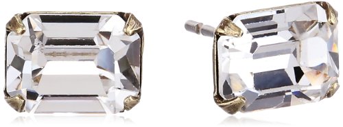 Sorrelli Essentials Mini Emerald Cut Stud Earrings, Antique Gold-Tone Finish, Crystal Clear