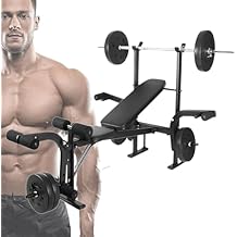 Standard Weight Benches, Adjustable Weight Benches Benches Press Set with Preacher Curl Pad and Leg Developer, Weight Lifting Equipment for Home Gym Full-Body Workout Training and Exercises