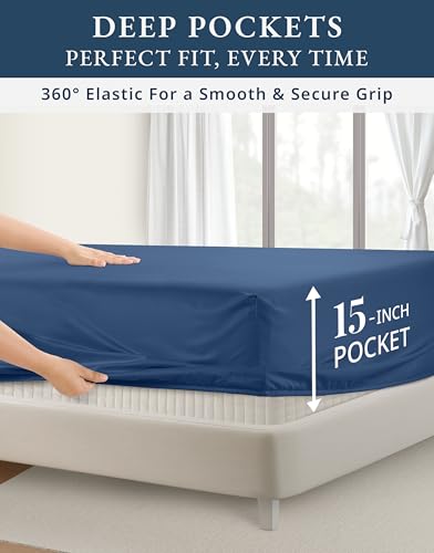 Image of LANE LINEN Black King Size Sheets 100% Egyptian Cotton Sateen - Set Sail | Deep King Sheets For Thick Mattress - 4-Piece Set, For A Luxurious Night's Sleep, For Guests And Everyday Use,