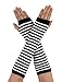 sourcing map Damen Gestrickte Fingerlose Daumenloch Ellenbogenlange Handschuhe mit Streifenmuster 1 Paar Schwarz-Weiss One Size