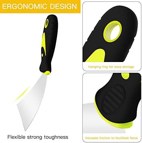 Wallpaper Scraper, 3 Pack Stainless Steel Paint Scraper Tool Set with Plastic Handle, Filling Putty Knife for Cleaning, Decorating, DIY, Removing (1.5 2.5 4 Inches)