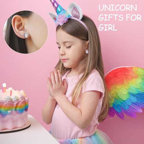 Unicorn Earrings for Girls, CZ Stud Unicorn Earrings Ideals Unicorn Gifts for 8 9 10 12 Years Old Girls Trendy Stainless Steel Earrings4