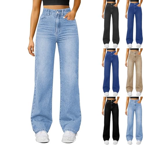 Straight Leg Jeans for Women High Waist Stretch Boyfriend Baggy Jeans Y2k Casual Loose Colored Palazzo Denim Pants