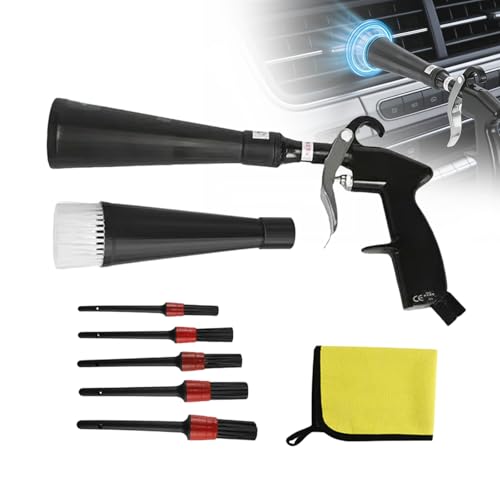SakerPlus Dry Cleaning Gun for Car Interior Cleaning Air Compressor Detail Tool with Brush for Narrow Gaps Copper Connector 60 to 160 PSI (2 Upgrade Set Nozzle)