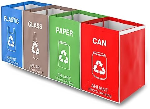 Separate Recycling Waste Bin Bags for Kitchen Office in Home - Large Size Sturdy Double Handles 10 Gallon Recycle Garbage Sorting Bins