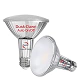 Explux PAR30 Dusk to Dawn LED Outdoor Flood Light Bulbs, 75W Equivalent, Photo Sensor Control Auto Dusk-Dawn On/Off, Full-Glass Waterproof and Anti-Ageing, 5000K Daylight, 2-Pack
