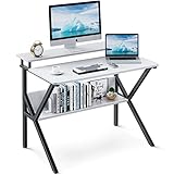 KKL パソコンデスク モニター台付き 幅70cm×奥行48cm 机 pcデスク 棚付きデスク コンパクト 省スペース 在宅勤務 テレワークデスク 頑丈で組立簡単 おしゃれ 大人/子供用 収納 モニターアーム対応 ホワイト