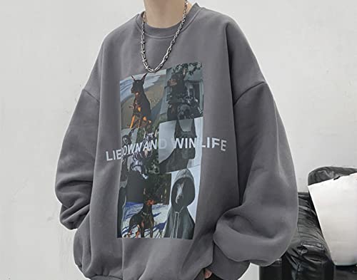 Y2K Dobermann Graphic Sweatshirt für Herren und Damen, koreanisches Harajuku, Langarm-Top, Oversize, Fleece, adretter Stoff, Streetwear, Unisex, Grau, Größe 3XL