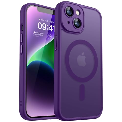 Image of CANSHN Magnetic for iPhone 14 Plus Case, Upgraded [Full Camera Protection] [Compatible with Magsafe] [Translucent Matte] Shockproof Protective Phone Case for iPhone 14 Plus 6.7 inch - Deep Purple
