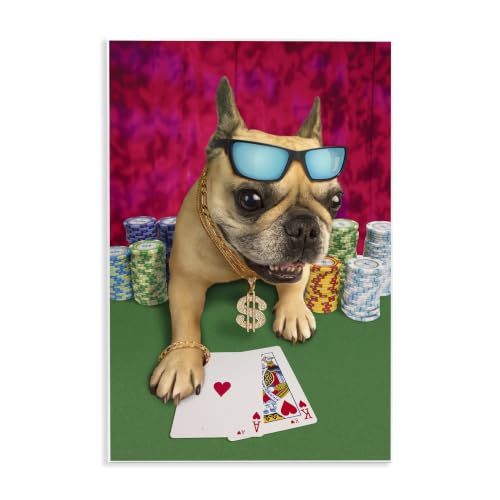 French Bulldog Casino Poker, 10 x 15 Inch Mounted Print on Wall Plaque