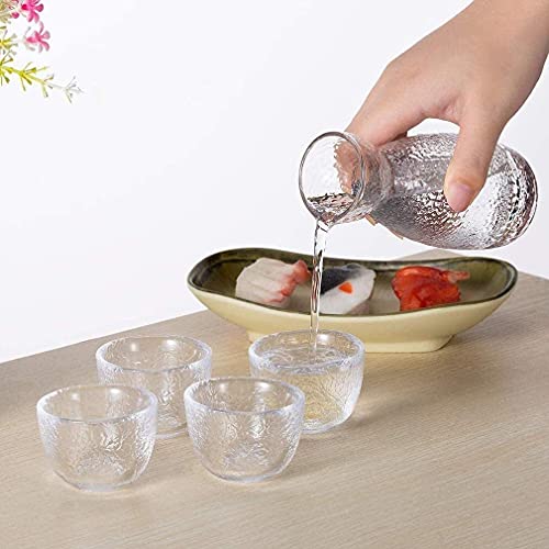 Whisky Karaf Japanse Koude Sake Glazen, Helder Uniek Trendy Drijvend Ontwerp, Met 1 Sake Karaf Fles En 4 Saki Kopjes… - Afbeelding 5