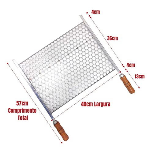 Grelha Moeda Inox 40x36 Para Churrasco Cabo Madeira E Ponta