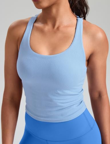 Image of HeyNuts Zeal Bras Longline Ribbed Medium Support Sports Bras, Crisscross Back Tank Tops with Removable Pads A-D Cups