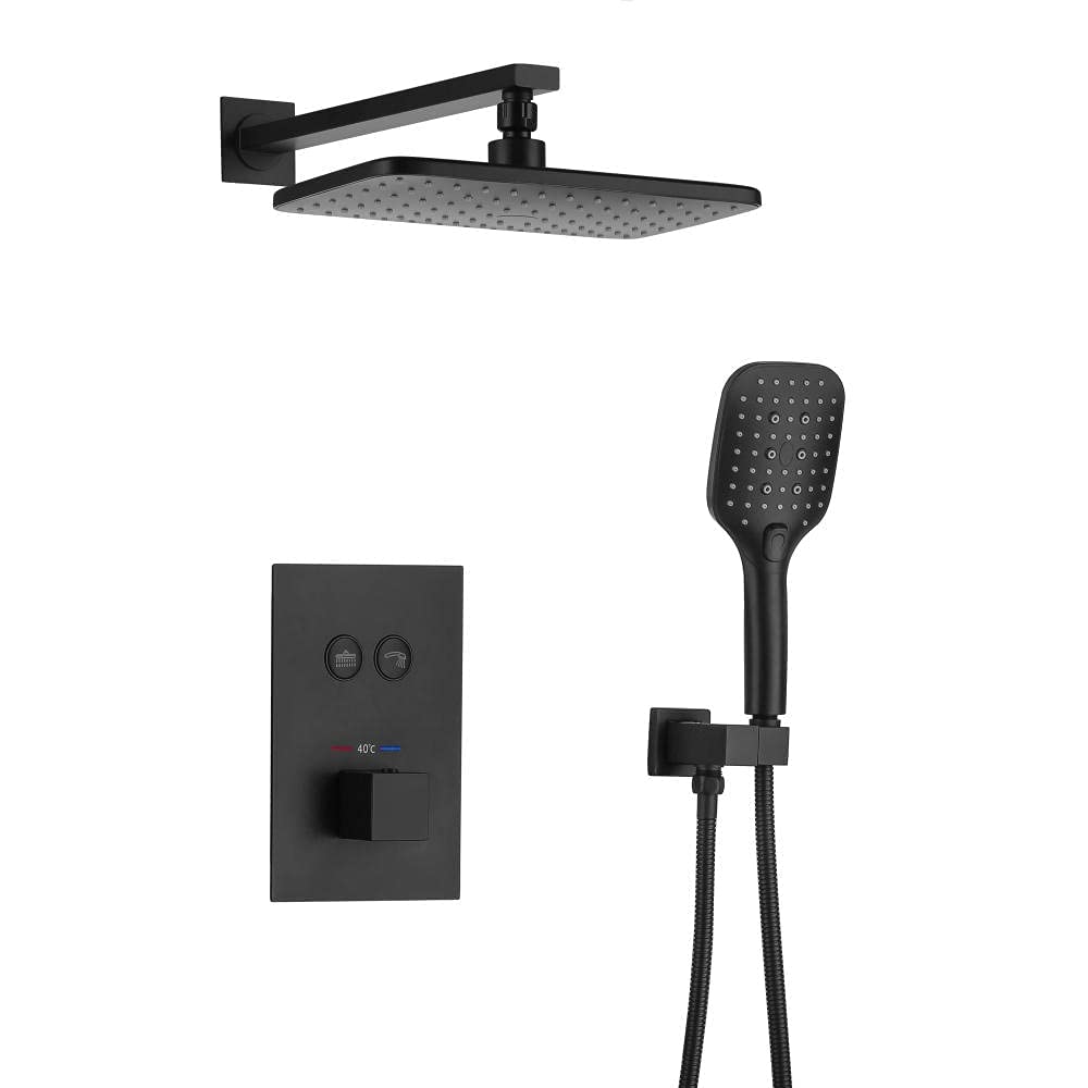 QUSYZD Concealed Thermostatic Shower Set Shower Head with Handheld Rainfall Shower Mixer Tap Mixer Shower System-Black -A,Chromespread,Black a