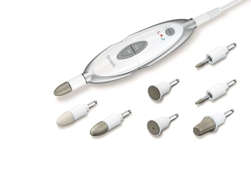 SanitasSMA 35 Electric Manicure Pedicure Set with 7 Nail Care Attachments White/Silver