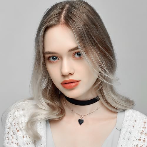 Montrestar 2 Stück Choker Kette Damen Schwarz Rot, Herz Halsband Velvet Verstellbare, Samt Chocker Kette Halskette Schmuck für Damen Mädchen Party Cosplay Halloween Deko und Geschenke