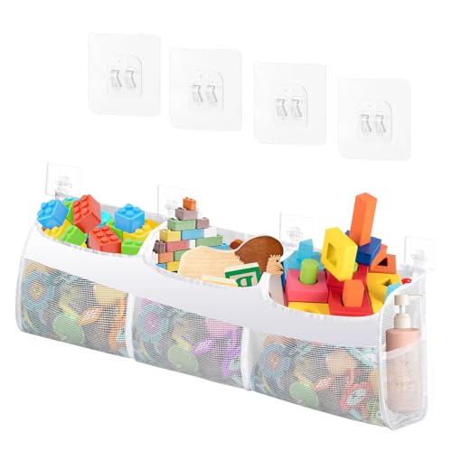 Bolsa Juguetes Bañera,Red de Almacenamiento de Juguetes de Baño,Organizador de Juguetes de Baño con Ganchos Autoadhesivos,Bolsa Portaobjetos para Juguetes de Baño para Clasificar y Organizar Juguetes