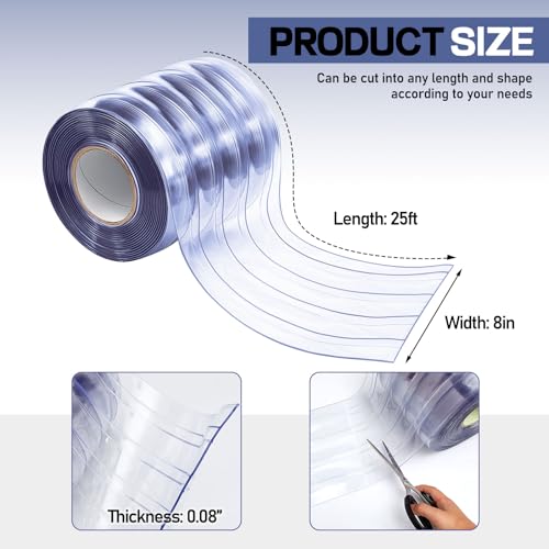 Image of Moukeren Plastic Curtain Strips, 26 ft x 8 Inch Clear PVC Strip Curtain Roll, Heavy Duty Plastic Insulated Freezer Door Strips for Commercial, Walk-in Cooler, Garage, Warehouse, Pet Animal House