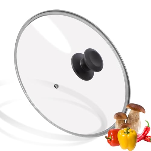 11 inch Tempered Glass Lid for Pots, Frying Pans and Skillets, Replacement Cover with Heat Resistant Black Knob Handle, Dishwasher Safe