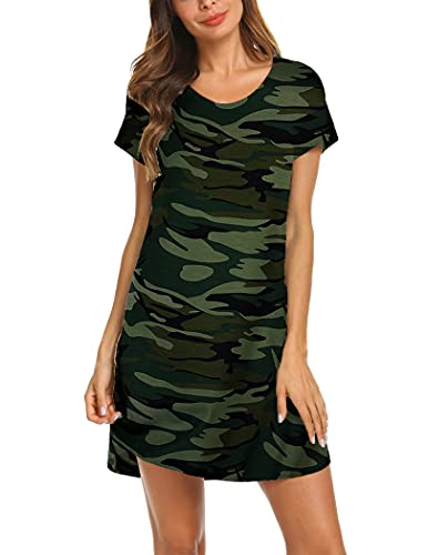 Hotouch Womens Night Sleepwear Short Sleeve Lightweight Knee Length Loose Fit Nightgown_Nightshirt B-Camouflage, Small #TOP2
