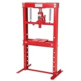12 Ton Hydraulic h-Frame Shop Press, Heavy Duty Press with Adjustable Table & Stamping Plates for Auto Repair, Garage, Metalworking, Industrial Use - Red
