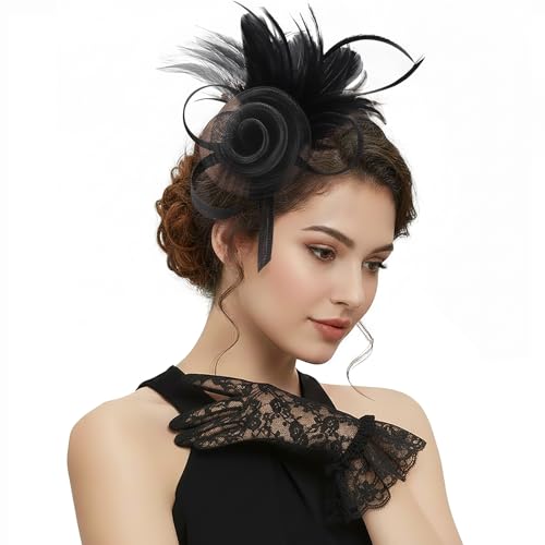 Image of DRESHOW Fascinators Hats for Women Tea Party Fascinator Hats Vintage 50s Headwear Cocktail Wedding Church Derby Hat