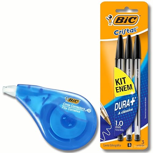 Caneta BIC, Enem Preta Ponta Média 1.0mm Kit 3 Canetas Esferográficas Cristal Classica Dura Mais, Co