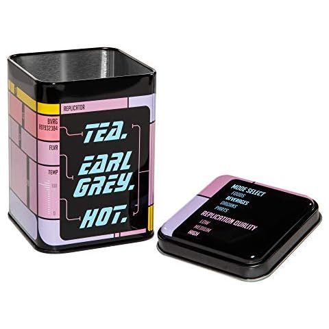 getDigital Tea Tin, Tea. Earl Grey. Hot. - Metal caddy with lid for loose leaf tea storage - Shows the replicator interface from a classic Sci-Fi TV Show - Capacity 17 fl oz Cover