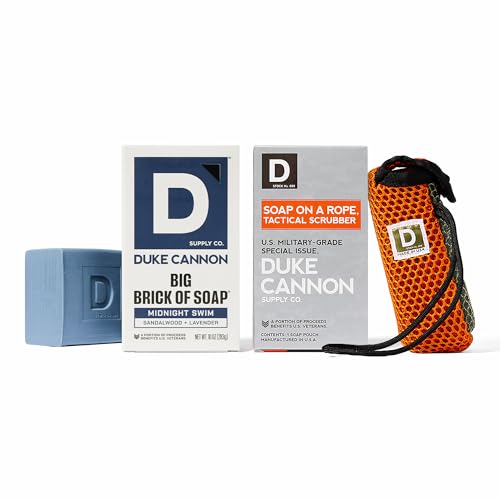 Duke Cannon Tactical Scrubber & Midnight Swim Soap Bundle - Refreshing Aquatic Scent Coarse & Soft Mesh 550-Mil-Spec Paracord Military-Grade Soap Pouch