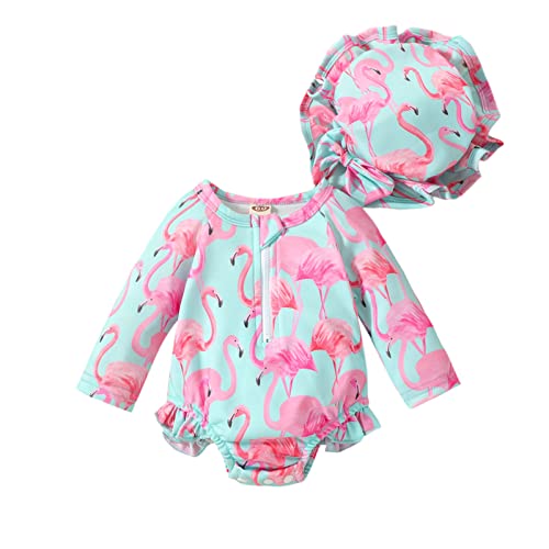 Image of Aimaopao Baby Girl Swimsuit Long Sleeve Zipper Bathing Suit One Piece Swimwear with Hat