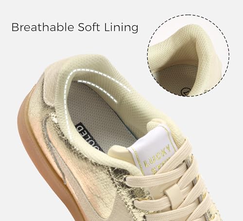 LUCKY STEP Damskie Sneakersy Retro Klasyczne Buty Sportowe Antypoślizgowe Wygodne Skate (Złoty, 8.5US-39EU-6UK)
