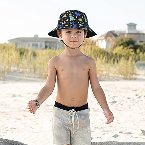 Lapi.zapi Baby Sun Hat Print Pattern Reversible Kids Boy Girls Hat Upf 50+ Sun Protection Beach Bucket Hat Wide Brim (0-6 Months, Black Dinosaur) #TOP5