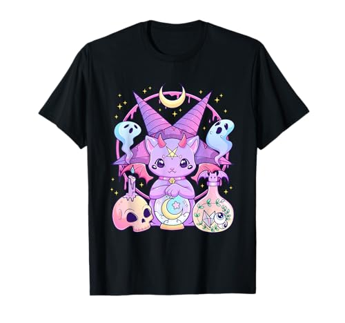 Chat pentagramme effrayant Kawaii Pastel Goth T-Shirt