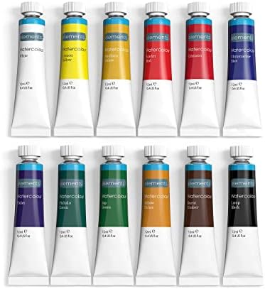 Elements Watercolour Tube Set - Paint Tubes Highly-Pigmented Professional Watercolour Paint for Beginners, Students and Artists (Pack of 12)