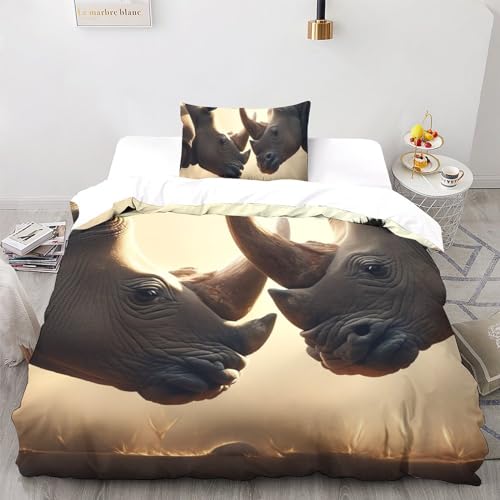 Parure de lit anti-acarien motif rhinocéros pour literie simple 135x200 cm