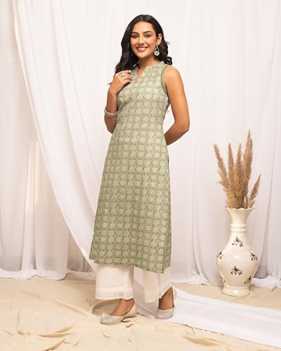 Image of FIORRA Womens Cotton Regular Fit Floral Printed A-Line Kurta