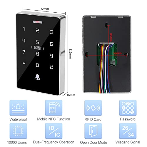 FusyTuly NFC RFID Zugangskontrolltastatur IP68 wasserdichte Doppelfrequenz 125KHz Anschluß 13.56MHz Touch Password Access Controller Leser 10000 Benutzer WG26/34