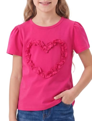 Image of Noomelfish Girls Ruffle Heart T-Shirts Cute Short Sleeve Tee Tops (3-12 Years)