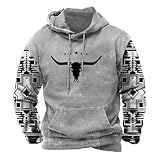 PORCLAY Men Western Ethnic Aztec Hoodie Color Block Sweatshirts Country Western Cowboy Hooded Shirts with Pockets Medium Grey a