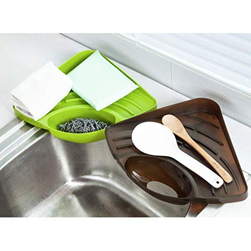 Image of ANKUL Sink Basket Strainer, Triangular Multifunctional Drain Shelf Kitchen Sink Strainer Holder Multifunctional Box Organizer for Soap, Dishwashing, Sponge etc (MIN 1 Quantity, Green)