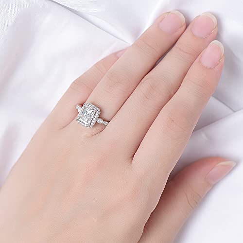 Doveggs 14K Gold Quality Silver Moissanite Engagement Rings For Women Center 3Ct 7X9Mm G-H-I Color Radiant Cut Moissanite Hidden Halo Engagement Ring Curved Enhancer Guard Wedding Ring（Engagement Ring Onl 7.5) #TOP4