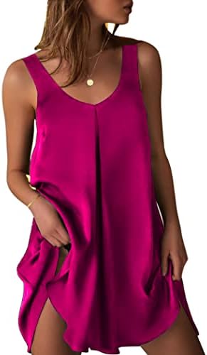 Ekouaer Silk Sleep Dress for Women Soft Lingerie Nightgown Sleeveless V Neck Chemise Satin Slip Negligee Nightie (Rose,XL)