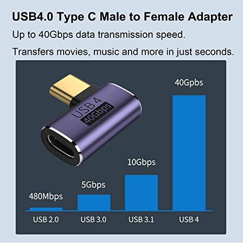 Image of MICROWARE Right Angle USB C Adapter, 40Gbps USB C Adapter, 90 Degree Type-C Male to Female Adapter, USB C Splitter Adapter Support 8K Video Display 100W Charging for Thunderbolt, USB C Mobile Phone