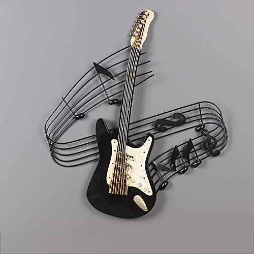 Omkuosya Music Melodies Metal Wall Sculptures, Industrial Style Instrument Wall Art Decor, Music Note/Horn/Guitar/Saxophone Musical Notes Black Wall Hanging Decor For Studio Living Room (Color : A) #TOP7