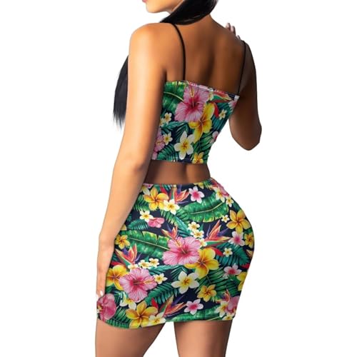 Image of Biyejit Women's 2 Piece Summer Outfits Spaghetti Strap Crop Tops and Bodycon Mini Skirt Dress Set Plus Size S-4XL