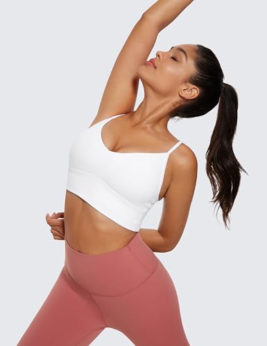 Image of CRZ YOGA Butterluxe V Neck Longline Sports Bras | Light Support, Removable Pads, Yoga, Extremely Soft, Square Back, Spaghetti Straps, for Women
