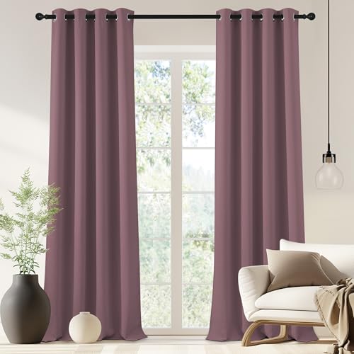 NICETOWN Blackout Drapery Curtain Panel 90 inches Long - Window Treatment Thermal Insulated Grommet Blackout Curtain/Drape for Bedroom Living Room (Dry Rose, 1 Panel, 46 by 90 inches)