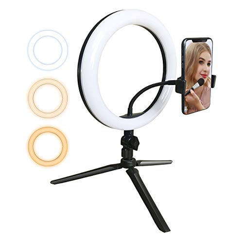 LED Ring Light,10in with Tripod Stand for Video and Makeup Cell Phone Holder Desktop LED Lamp with 3 Light Modes