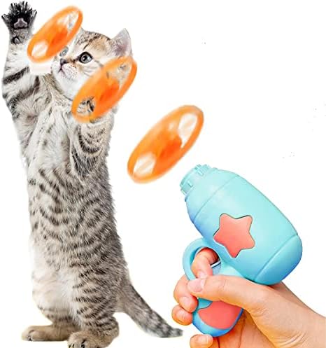 Cat Fetch Toys Colorful Flying Propellers Cat Chasing Flying Propeller Cat Playing Toy with 1 Launchers & 10 Discs for Interactive, Exercising, Training, Hunting, Chasing, Batting (Random Color)