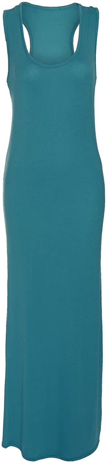 Crazy Girls Girls Teal Plain Crazy Womens Plain Muscle Racer Back Sleeveless Bodycon Long Maxi Dress, Teal, Ml (Uk 12-14)